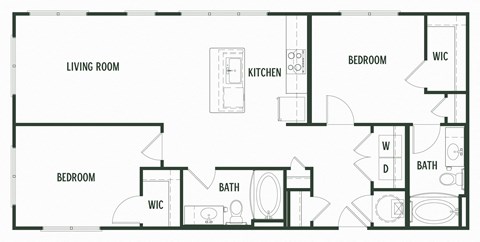 Floor plan for 2 beds, 2 baths, 1050 sqft
